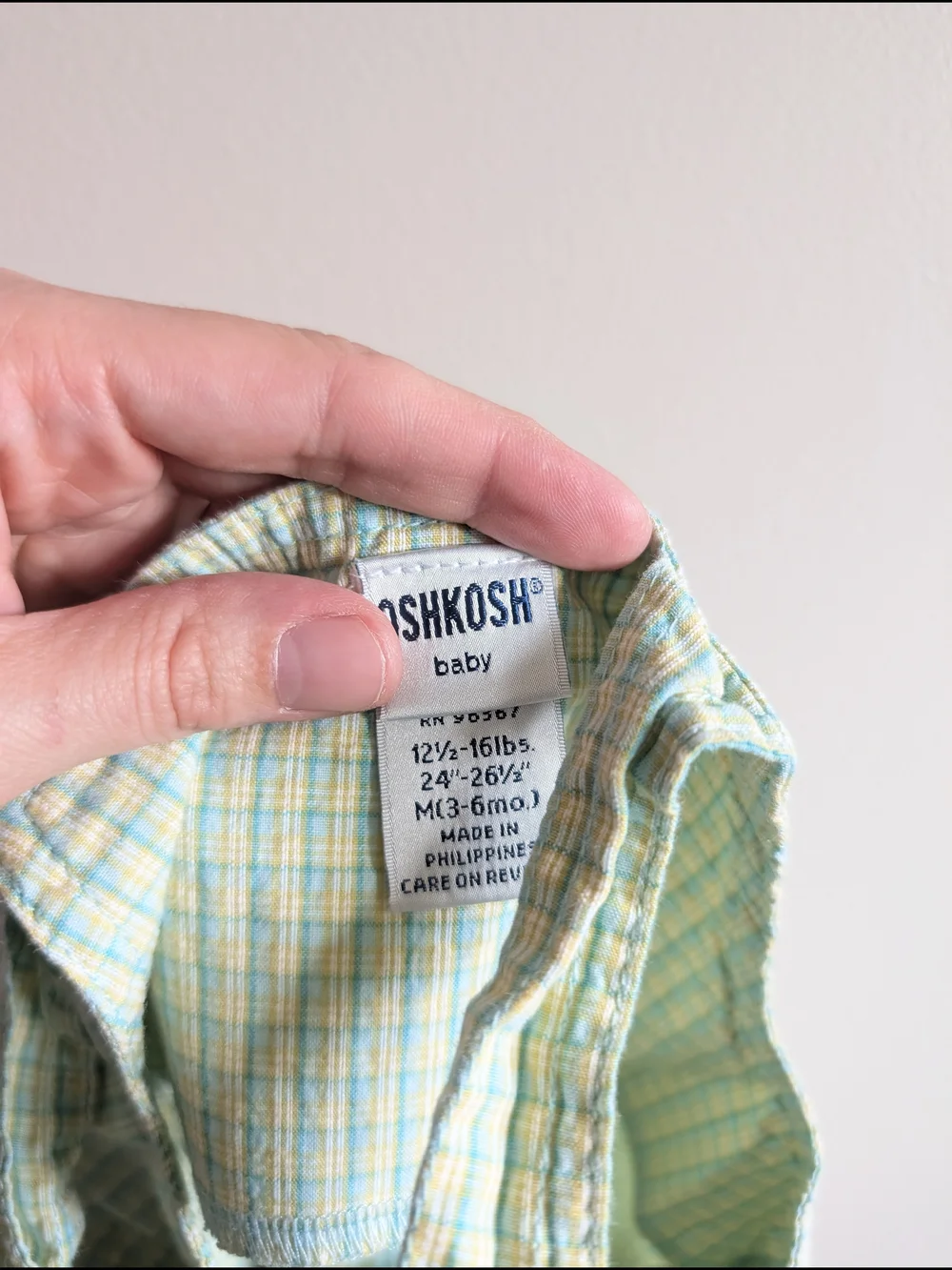 Vintage OshKosh B'gosh Light Green and White Plaid Baby Shortalls WithHelicopter